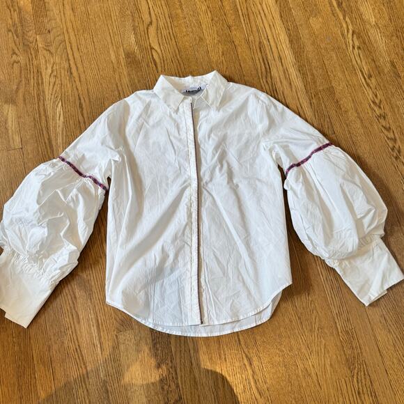 The Shirt by Rochelle Behrens NWT puffy sleeves embroidered 100% cotton size Med - Picture 1 of 7